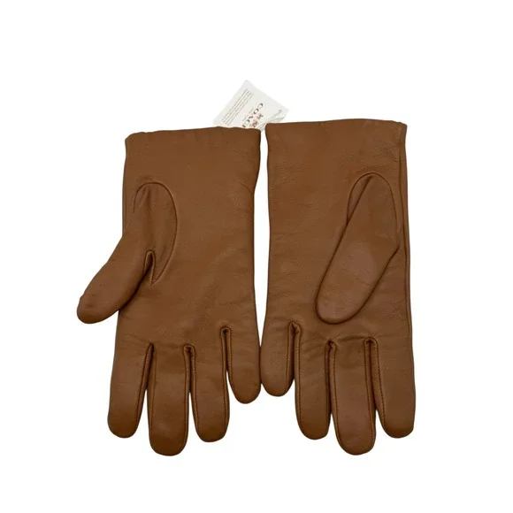 Coach Gloves Women 8 Saddle Brown Basic Sheep Leather Merino Wool Lined‎ NWT - Picture 2 of 7